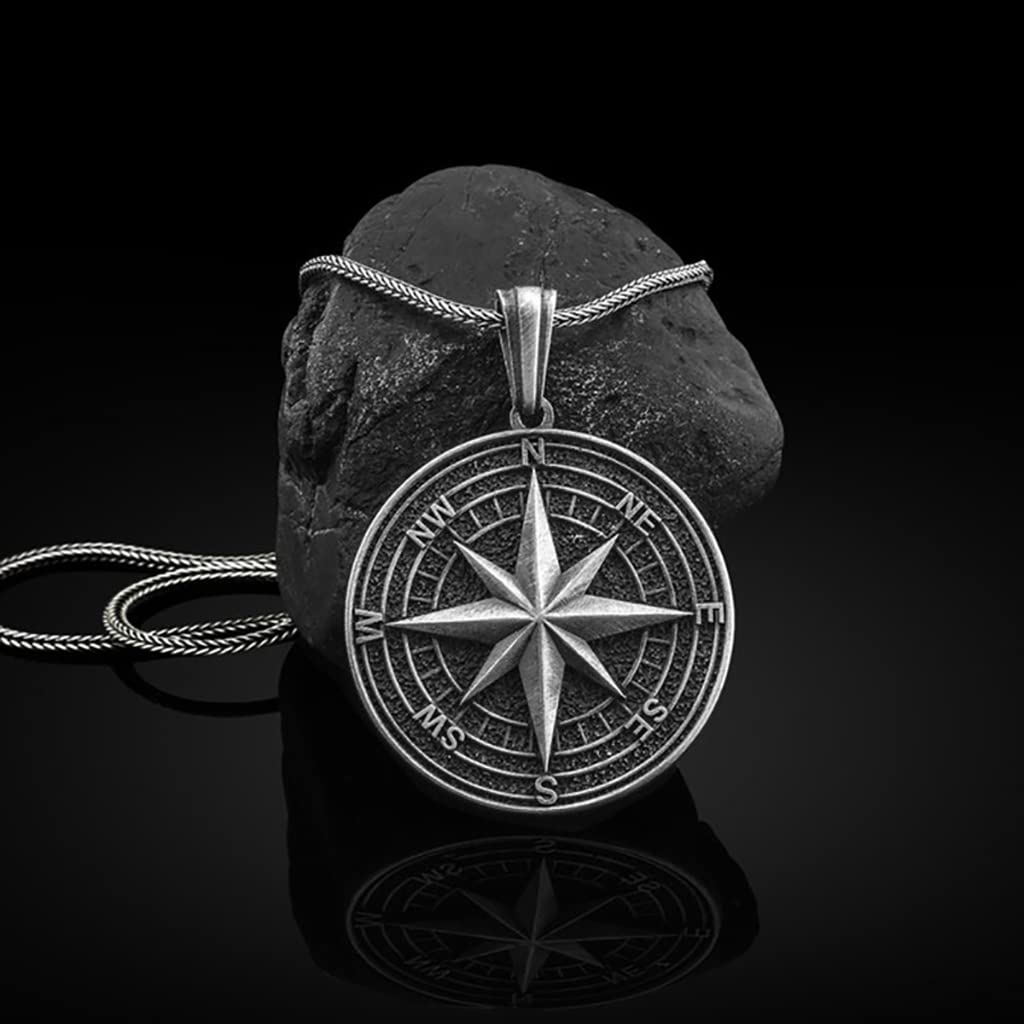 Nordische Wikinger-Halskette Schwarz Odin Nordische Kompass-Anhänger-Halskette Wikinger-Talisman-Anhänger-Halskette Nordischer Wikinger-Schmuck für Männer mit Geschenkbox,Schwarz