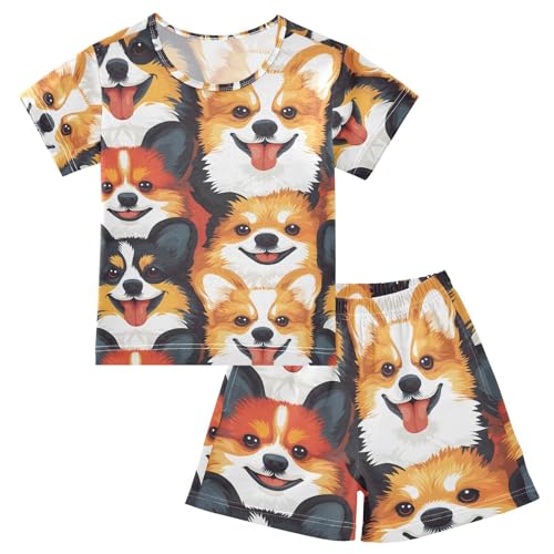 ALAZA Lovely Cartoon Dog Pajamas Set Short Sleeve Cotton Sleepwear Summer Pjs 2 Piece 5-14Y