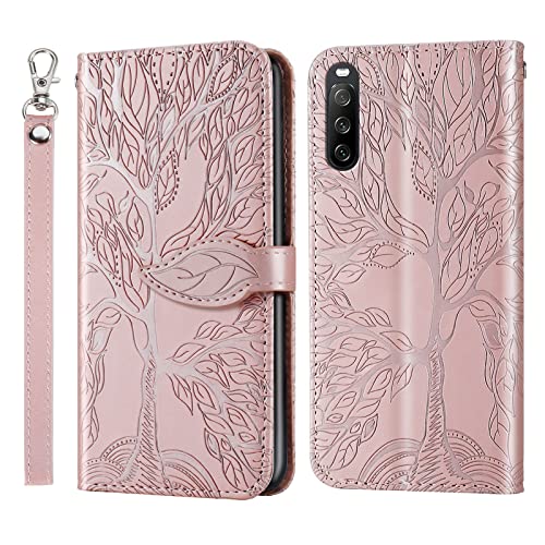ZZHAO Funda para Sony Xperia 10 III con Tapa Ligereza Cuero PU Caso para Funda Cartera Magnético Carcasa con Función de Soporte y Ranura Tarjeta para Sony Xperia 10 III, Oro Rosa Cover