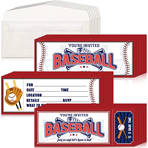 Woanger 50 Pcs Baseball Party Invitations with Envelopes Baseball Birthday Invite Cards 25 Tickets 25 Envelopes for Sports Party Favor Supplies