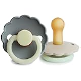 Daisy Night Natural Rubber Baby Pacifier | Made in Denmark | BPA-Free (French Gray/Croissant, 6-18 Months) 2-Pack