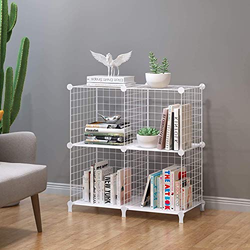 Image of HOMIDEC 4 Cube Wire Storage Shelves, Multifunctional DIY Wire Fence Wardrobe Closet Cabinet Bookcase Bookshelf Perfect for Office /Livingroom /kitchen /Bathroom