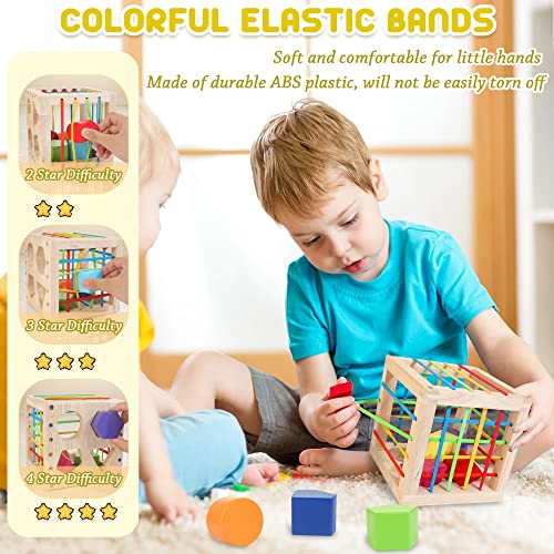 Winique Wooden Shape Sorter Toys For Toddlers 1-3 Years Old, Montessori Toys For 1 Year Old Baby Girls & Boys, Activity Cube With 8Pcs Geometric Shape Blocks And Gift Box For Christmas #TOP2