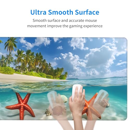 Image of Beach Ocean Starfish Extended Gaming Mouse Pad, with Stitched Edges Large Mouse Pad Desk Protector, Rubber Base Mousepad Keyboard Mouses Mat for Work Game Office Home- 32 inch X 12 inch Inch,E663