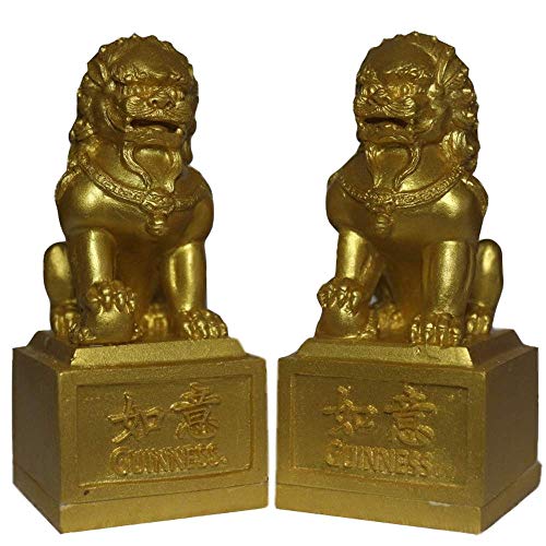 Chiens Fu statues Feng Shui dorées pour attirer prospérité et réussite au bureau