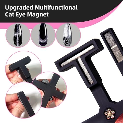 Image of THR3E STROKES 5 in 1 Magnet for Cat Eye Gel Nail Polish, Multifunctional Magnetic Nail Tool, Upgraded Cross Cat Eye Magnet for Nail Designs 3D Cateye Nail Gel Strong Nail Art Magnet Home Salon(Black)