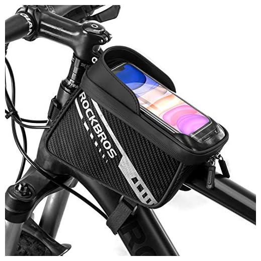 ROCKBROS Bike Phone Frame Bag Review - Bike Accessories ROCKBROS Bike Phone Front Frame Bag Top Tube Bike Bag Bicycle Handlebar Bag Cell Phone Holder Mount Bag Cycling Accessories Storage Pouch for Phone 11 12 Pro XS Max XR Below 7.2”