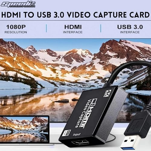 Image of Speedio HDMI Video Capture Card, 4K HDMI to USB 1080P Capture Adapter for Streaming, Recording & Live Broadcasting, Compatible with OBS, Windows, Mac, Linux, Camera, DSLR, Gaming Console- Pack of (1)
