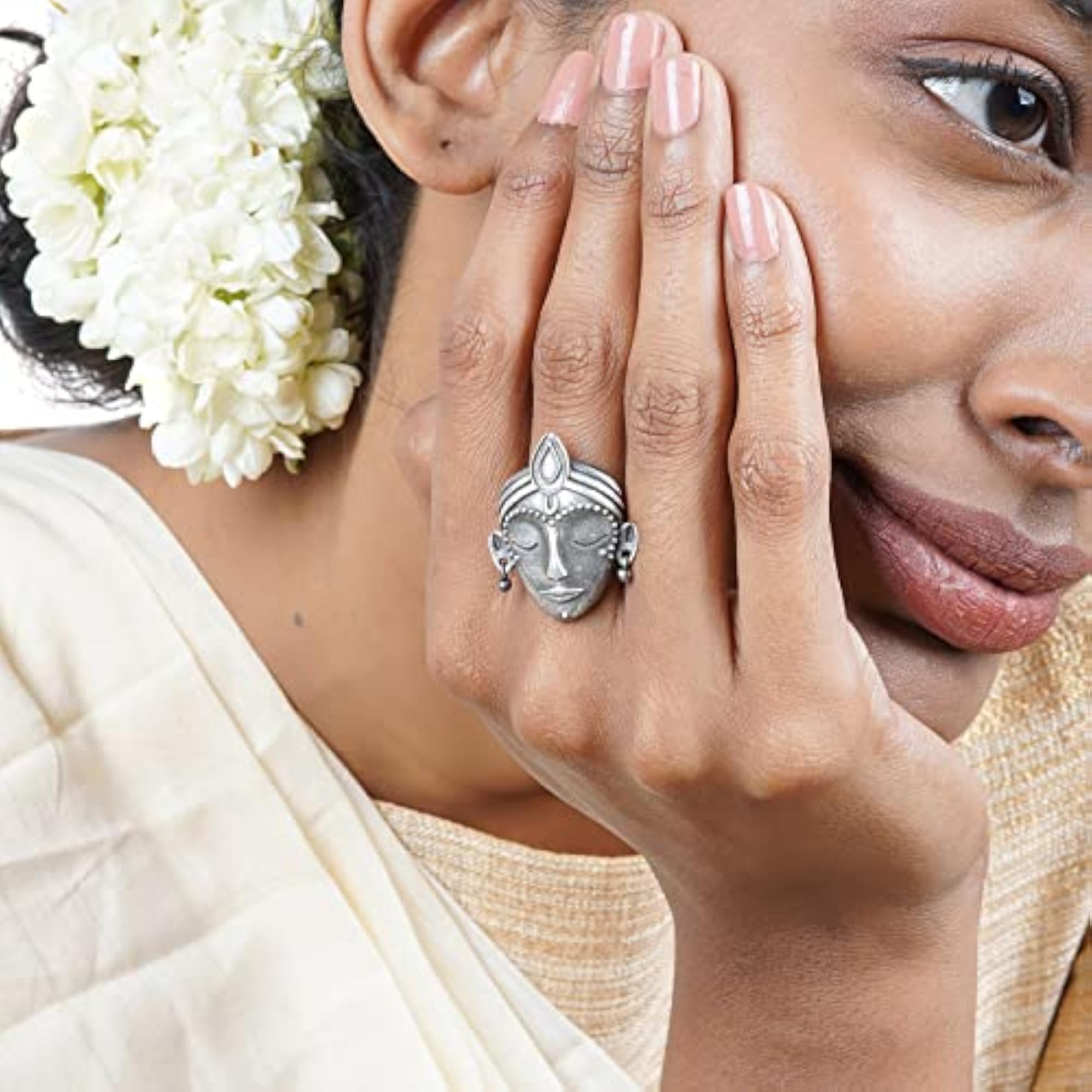 Sauhrida Silver Oxidised Ring for Women