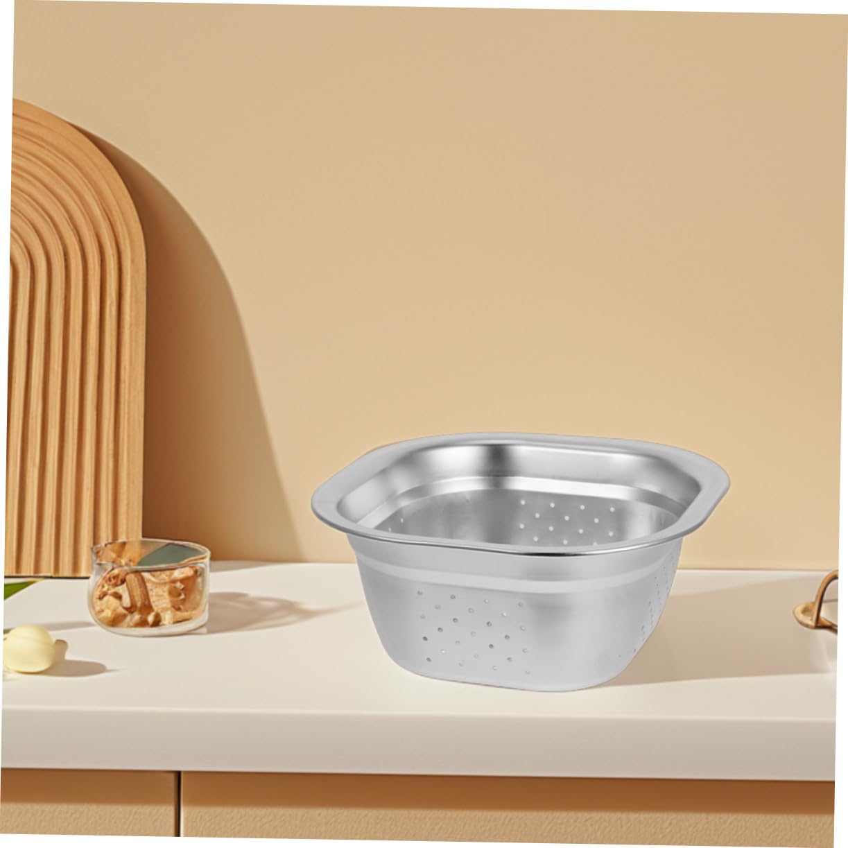 Colador Cuadrado de Acero Inoxidable 2piezas para Cocina y Hogar | Plata, Drenaje Fácil y Diseño Multifunción, Uso Versátil para Verduras y Arroz, Formato Compacto