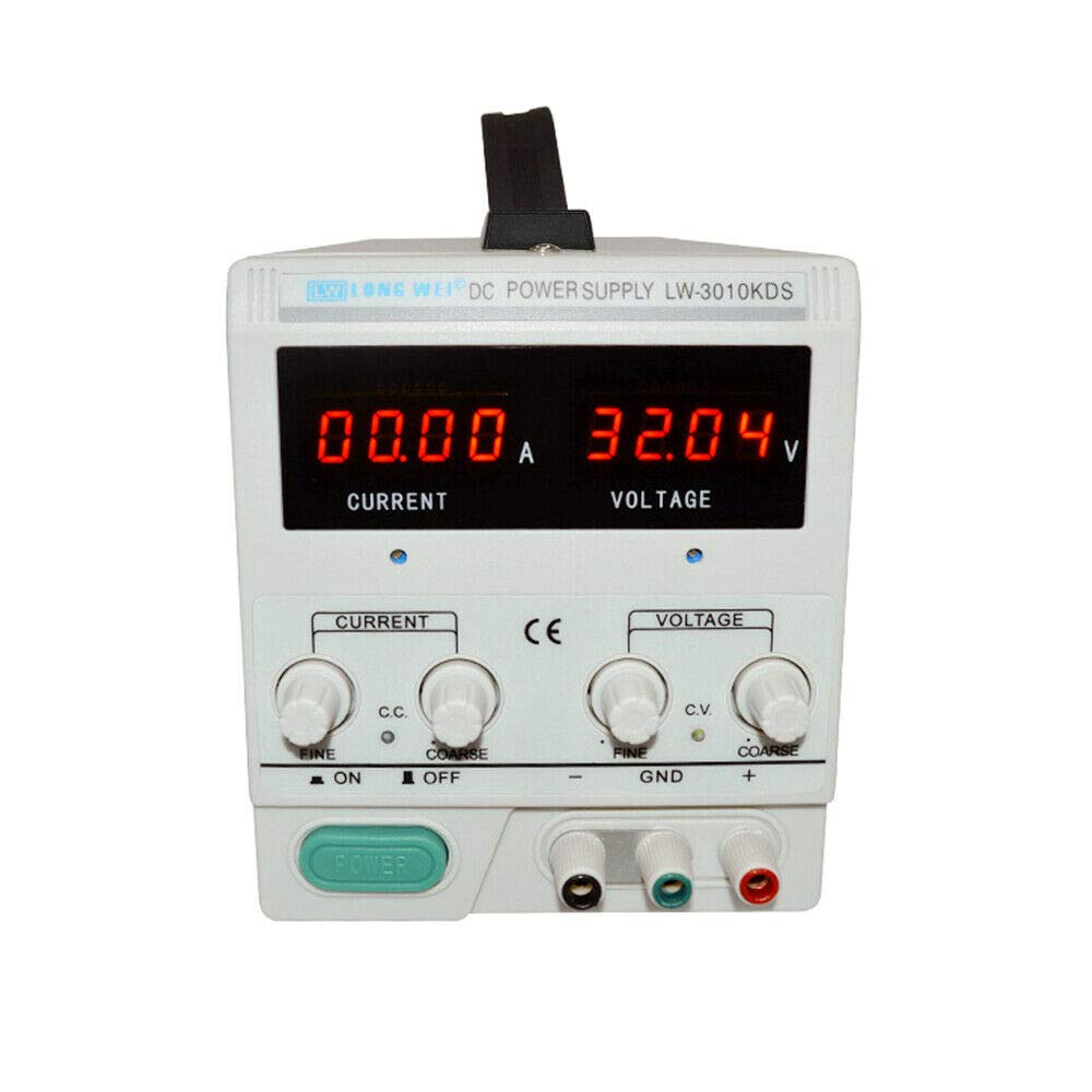 Fuente de alimentación para laboratorio, 0-30 V, 0-10 A, transformador CC, regulable, 4 indicadores digitales LED, resistente a sobrecarga y cortocircuito