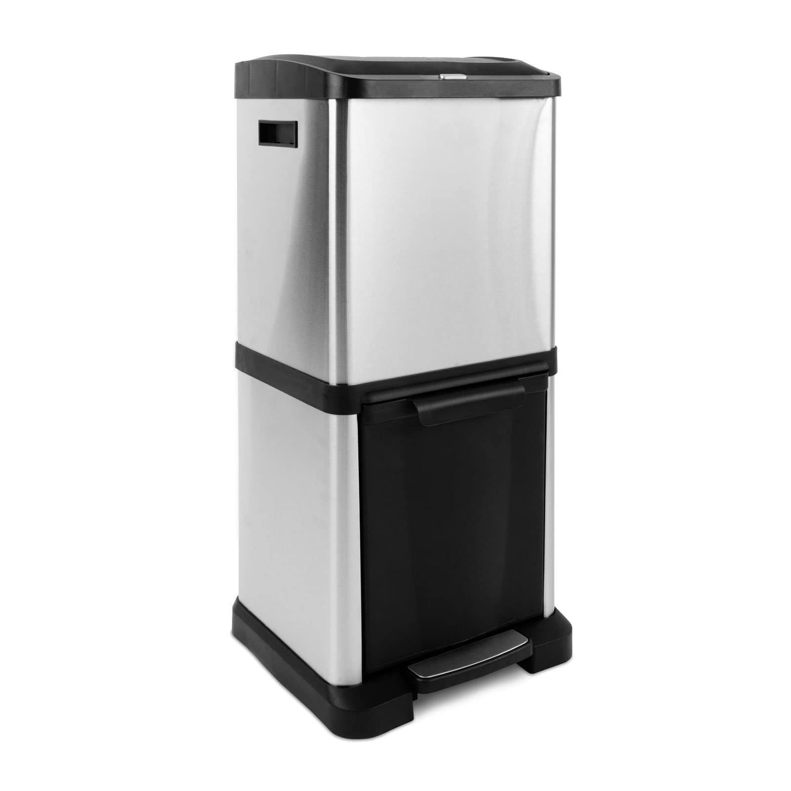 KARAT Cubo de basura de acero inoxidable con 2 compartimentos de 18 litros + 16 litros, cubo de basura de acero inoxidable, sistema de separación de residuos para cocina (Dylan)