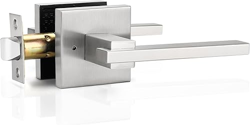 Miniatura 8 de Orger Paquete de 2 manijas cuadradas de puerta de paso de níquel cepillado sin bloqueo, manija de puerta interior de paso para armario de pasillo,