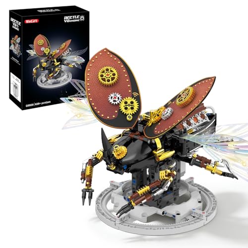 Image of Bionic Steampunk Beetle Insect Building Set, Poseable Articulated Mechanical Joints, Motorized Movable STEM Brick Model with Display Stand, Vintage Gear Collectible Decor Gift for Kids Teens Adults
