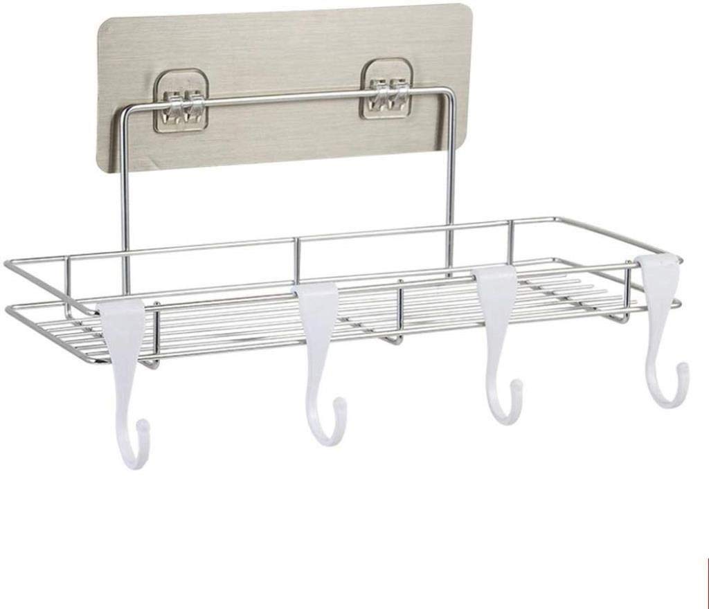 Suction Cups Compact Shower Caddy Bath Shelf with Hooks Rustproof Stainless Steel Rectangle Storage Basket for Bathroom Kitchen