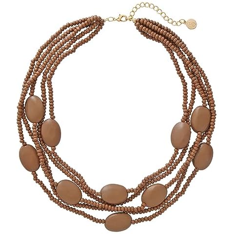 Coiris Bead Necklace for Women 5 Layers Strand Wooden Choker Necklaces for Women Chunky Statement Ethnic Bead Layered Bib Collar Necklace Hip Hop Jewelry (N0019-Brown True) Cover