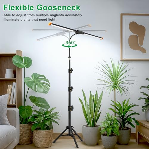 Image of YEOLEH Floor Lamp Grow Light for Large Tall Plants Indoor, 6000K White Full Spectrum Plant Growing Light with Red Blue LED, Foldable Light Strip, Dimmable & Timer Function, Height 17-62'' (100, Watts)