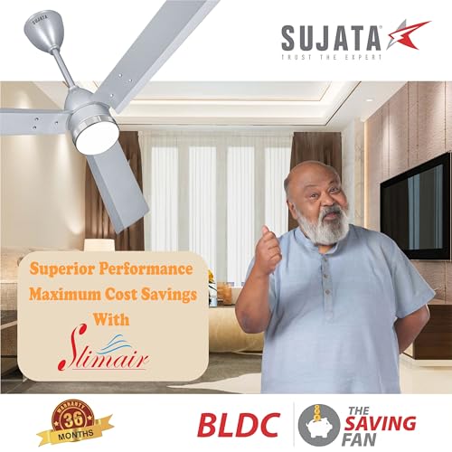 Image of Sujata Premium BLDC Ceiling Fan 1200mm | 3 Years Warranty, 100% Copper Winding, 5 Star Rated Energy Efficient Ceiling fan for Living Room, Remote Control BLDC Fan, Slim Air Underlight (GRAY CHROME)