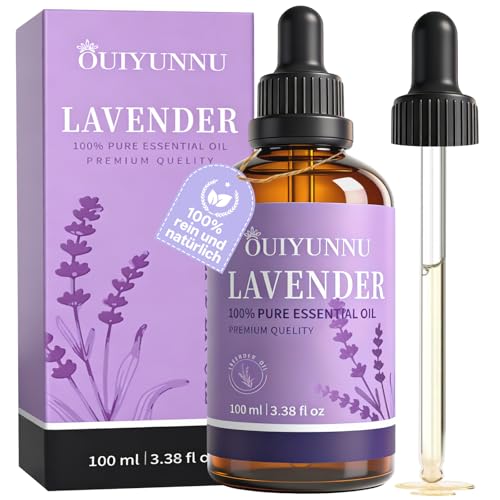 OUIYUNNU Lavendelöl 100ML 100% Natürlich Lavender Oil Essential Oil Entspannend Fördert Schlaf Für Diffuser Spray Kerzenherstellung Haut Massage Bäder Aromatherapie