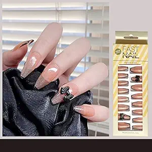Sunkizzrs Nails Extension Artificial Nail Everlasting French Tip False Nails Acrylic Full Fake Nail Tips Art Set With Nail Adhesive Stickers & Nail File 24pcs