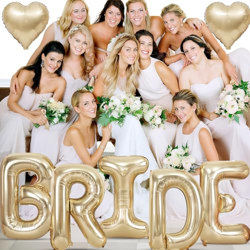 Image of 40 Inch Champagne Gold BRIDE Letter Balloons, Bachelorette Party Decor
