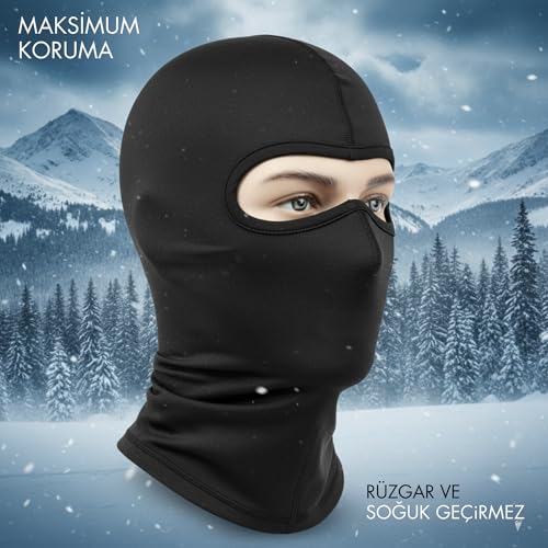 Maksimum Koruma Kışlık Balaklava Maske | Rüzgar & Soğuk Geçirmez Termal Kayak, Motorcu, Outdoor, Snowboard, Bisiklet ve Spor Maskesi | Esnek, Nefes Alan Unisex Kar Maskesi (Siyah, Tek Beden)