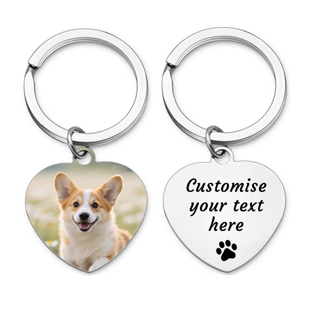 AnJeey Personalised Dog Memorial Keychain - Custom Photo Engraved, Stainless Steel Pet Loss Keepsake Gift for Lost Pets (Heart) â image 1