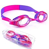 iToobe Kinder-Schwimmbrille für Mädchen im Alter von 3 bis 16 Jahren, beschlagfrei, UV-Schutz, kein Auslaufen, weiche Silikondichtung mit kostenloser Schutzhülle (Purple)