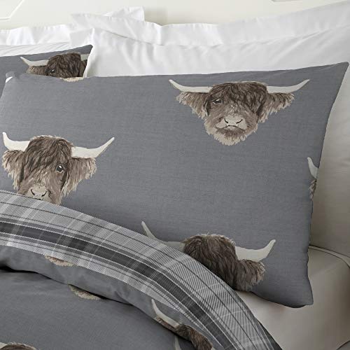 Fusion - Highland Cow - Easy Care Duvet Cover Set - Grey, Super-King Bed Size - Image 3