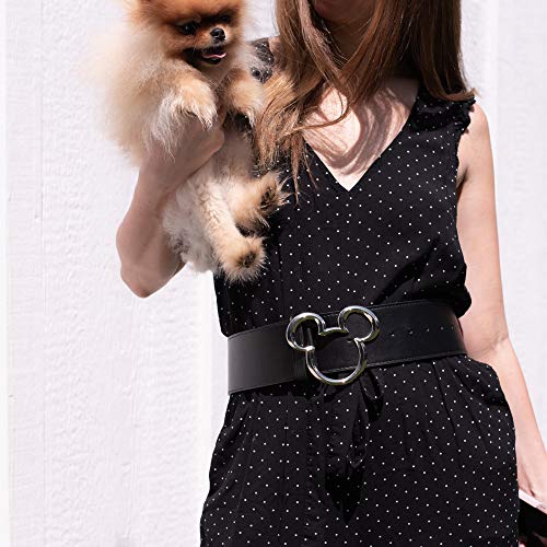 Buckle-Down Women's Disney, Mickey Ears Silver Cast, Black Vegan Leather Belt4