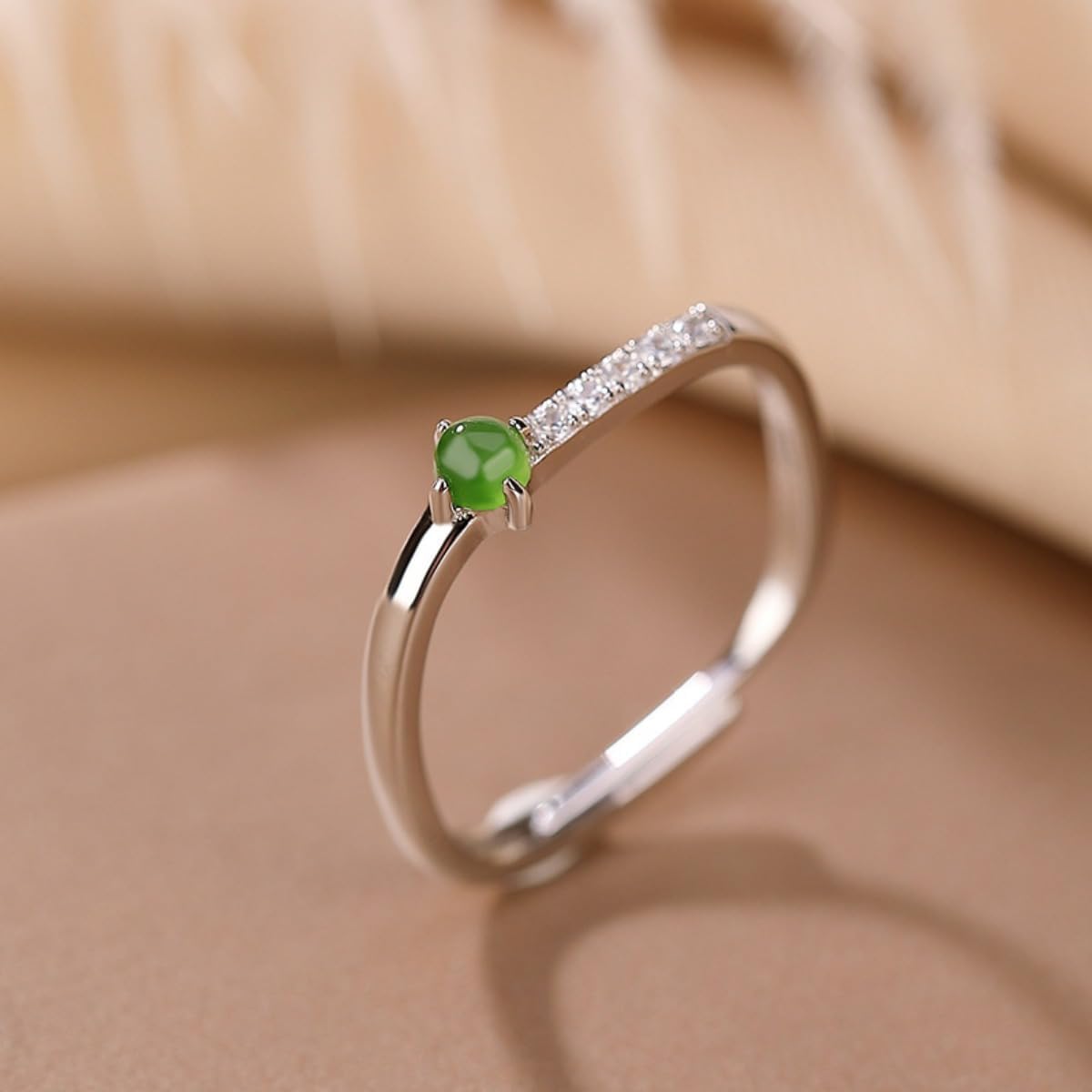 S925 Sterling Silver Jade Ring for Women, Jade Bamboo Bead with Moissanite Open Ring, A Thoughtful Gift for Your Wife