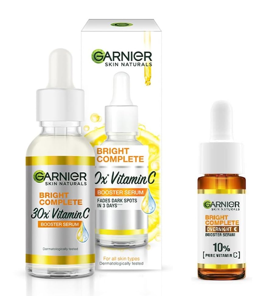 Garnier Bright Complete Vitamin C Booster Serum (30ml) + Garnier Bright Complete Vitamin C Over Night Serum 15ml (2 item in set)