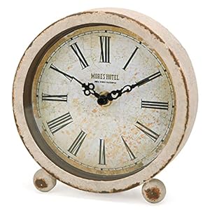 NIKKY HOME Vintage Table Clock Metal White Table Clock Retro Non Ticking Clock Antique Desk Clock for Bedroom Living Room Indoor for Home Decor