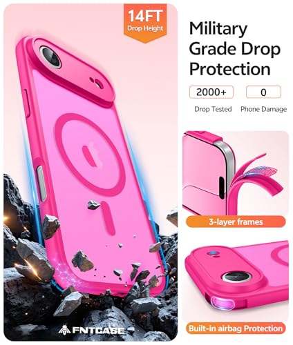 Image of FNTCASE for iPhone Air Case: [Compatible with Magsafe] Translucent Matte Cases with [Full Camera Protection] [Screen Protector] Military Grade Shockproof Protective Phone Cover - Hot Pink