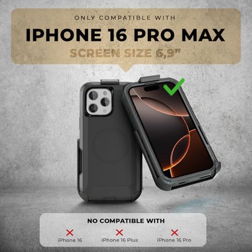 MOTIVE Designed for iPhone 16 Pro Max Case with Belt Clip, Magnetic Case Magsafe Compatible, Heavy Duty and Quad Layer Military Grade Protection for iPhone 16 Pro Max Holster, 6.9" | Black by MOTIVE - Image 9