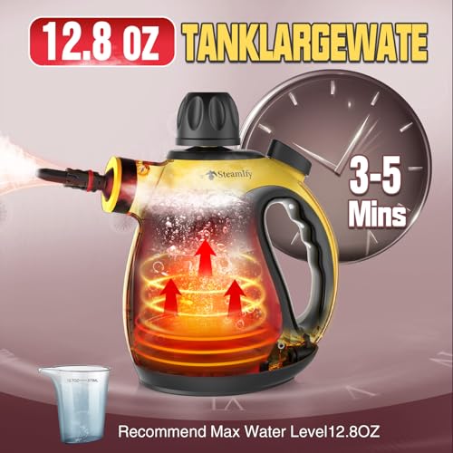 Pressurized Handheld Steam Cleaner for Home, Multi-Surface Steamer with 12 Accessories, 12.8oz Natural Steamer for Cleaning Car, Bathroom, Shower, Upholstery, Grout, Window, Grease