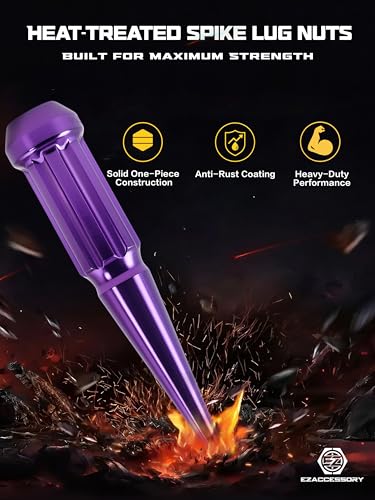 Image of EZAccessory 14x1.5 Spline Spike Lug Nuts 24 Pieces Purple with Key Bulge Acorn Lug Nut for Chevy Silverado GMC Sierra 1500 2500 3500