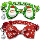 Pohshido Christmas Holiday Cat Collar with Bow tie and Bell, Winter Breakaway Kitty Kitten 2 Pack...