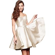 Off Shoulder Satin Homecoming Dress with Pockets A Line Sweetheart Sleeveless Short Prom Dress CY42