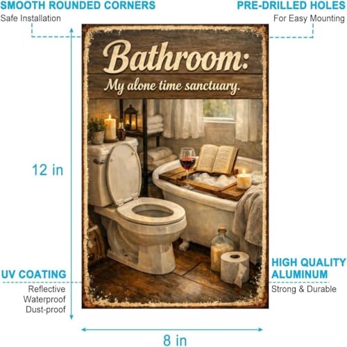 Bathroom My Alone Time Sanctuary Metal Tin Sign Vintage Relax Wall Decor Funny Restroom Artwork Rustic Home Spa Toilet Plaque Meditation Style Gift 8x12 Inch Pre Drilled Hanging Sign - Image 5