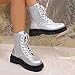 Ankle Boots for Women Sparkly Lace up Travel Booties Fashion Lug Sole Combat Boots Outdoor Low Heel Mid Calf Boot