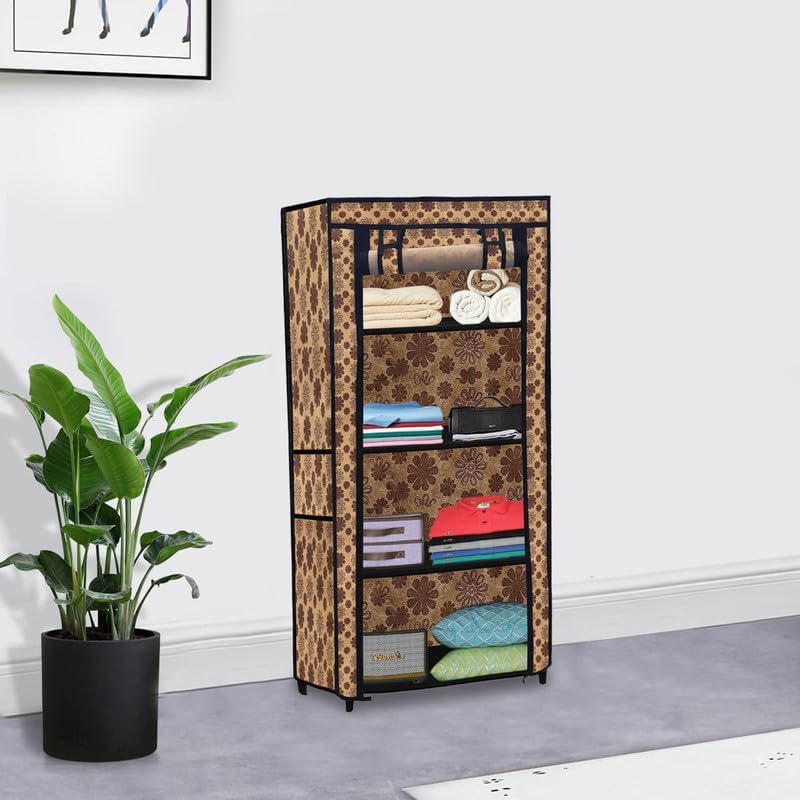 Urban Choice 10 Inch 4 Layer Metal Frame Wardrobe Flower Print Fabric Cover Foldable Clothes Storage Organizer Portable Closet for Bedroom, Living Room, Dorm and Home Storage-image-39