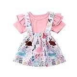 Toddler Baby Girls Clothes Set Ruffle Short Sleeve T-Shirt Tops+ Floral Overall Skirt Pink