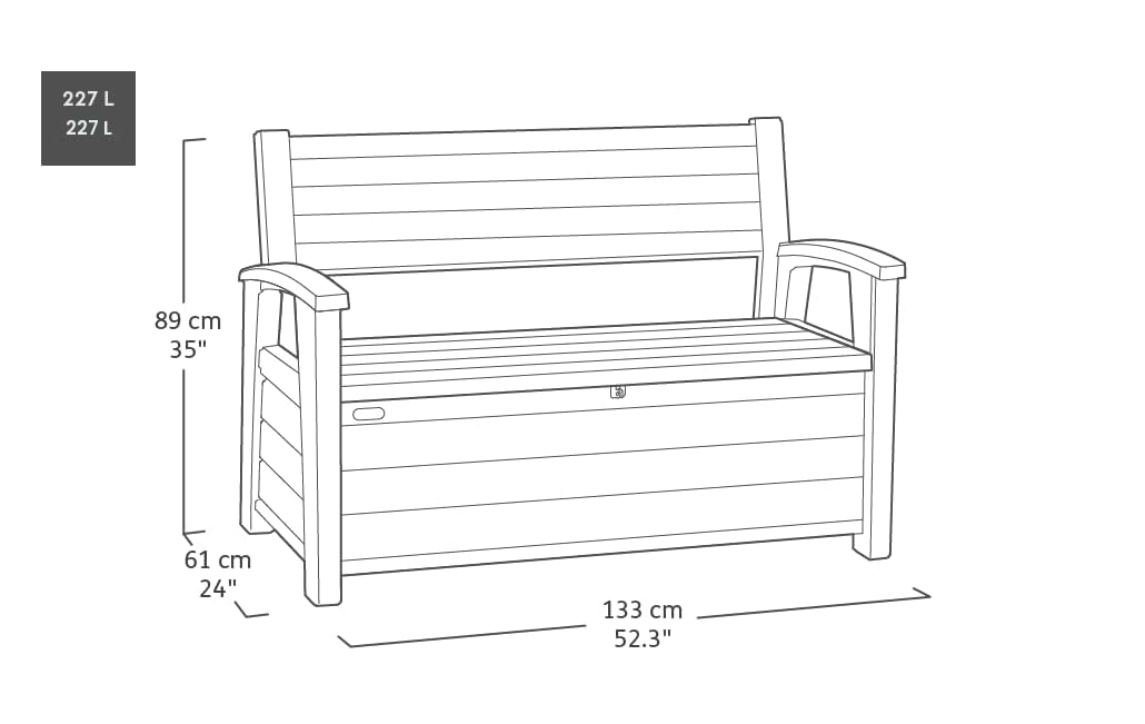 Keter Gartenbank mit Stauraum 227 l | Holzoptik Walnuss, wetterbeständig, Sitzbank für 2 Personen, abschließbar, 133x61x89cm