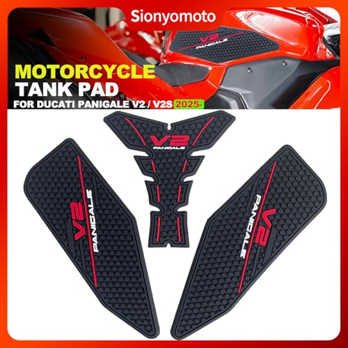 Sionyomoto Fuel Gas Tank Pad Protector Stickers Rubber Decal Set Compatible with Panigale V2 2025 2026-3pcs by Sionyomoto - Used condition - Image 6