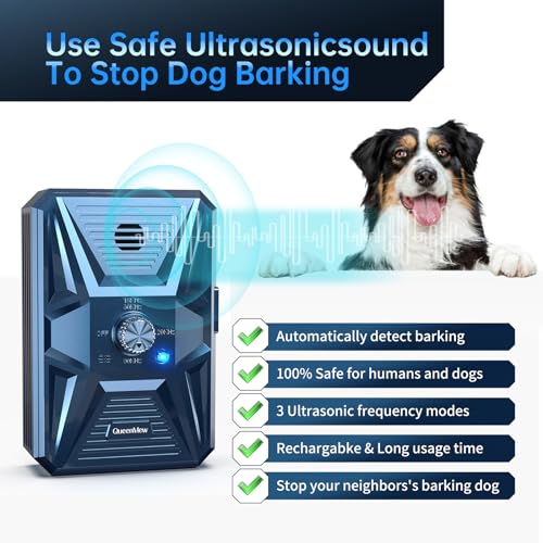 Bubbacare Antibell, Antibell Ultraschall Gerät, 3 Stufen Automatisch Antibell für Hunde mit 33ft, Wiederaufladbares & Wasserdichtes Anti Bell Gerät Hunde, für Große KleineHunde Innen Außenbereich