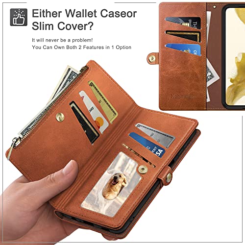 Xcasebar For Samsung Galaxy S10E Wallet Case With Zipper 【Rfid Blocking】 Credit Card Holder, Flip Folio Book Pu Leather Phone Case Shockproof Cover Women Men For Samsung S10E Case Light Brown #TOP1