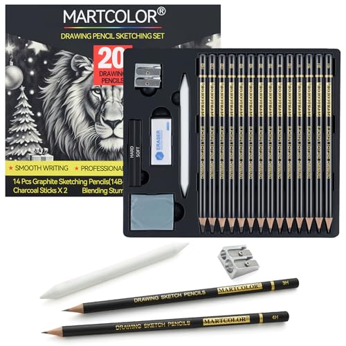 Classy Motivational Graphite Pencils MARTCOLOR Drawing Sketching Pencil Set, 20 Pieces, Graphite Pencils (14B-4H), Charcoal Sticks,...