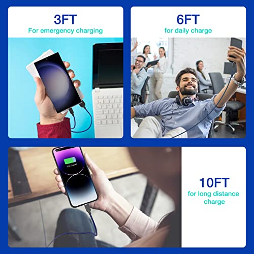 Usb Type C Cable 5Pack (3/3/6/6/10Ft) Fast Charging 3.1A Quick Charger Cord Usb A To Usb C Charger Cable Type C Cord For Samsung Galaxy S20 S10 S9 S8 A73 A51 A13, Note 20 10, Lg G8 G7 Controller-Blue #TOP6