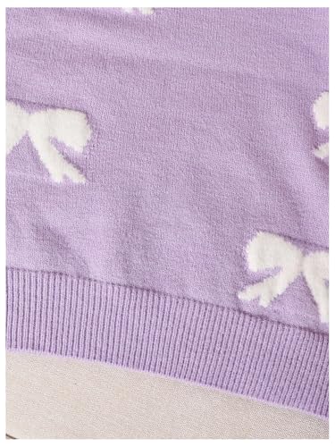 Image of BEAUDRM Girl's Cute Bow Sweater Crew Neck Long Sleeve Drop Shoulder Loose Pullover Tops